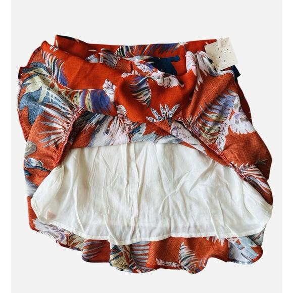 Sage The Label Small Red-Orange Fall Leaf Print Ruffle Lined Mini Skirt NEW - Picture 4 of 6